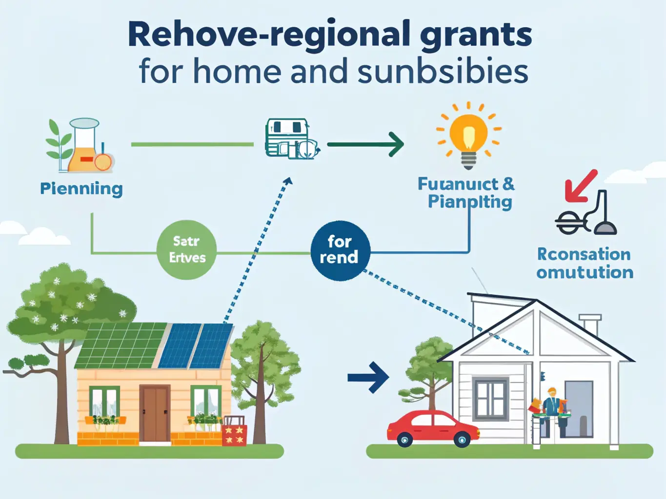 Illustration of the process for obtaining regional grants and subsidies for home renovations.