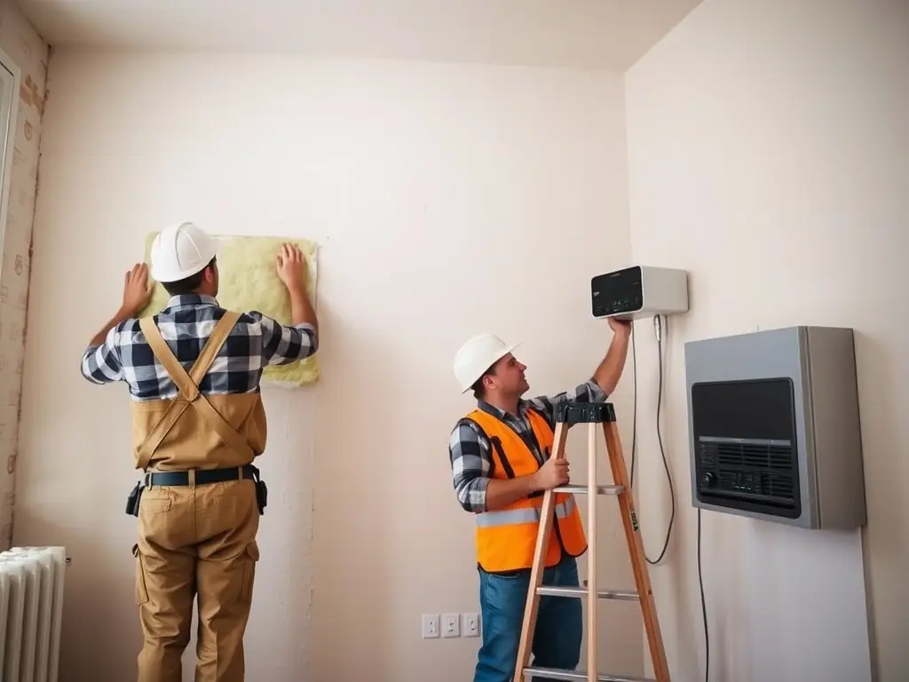 Certified craftsmen performing insulation and heating system upgrades.