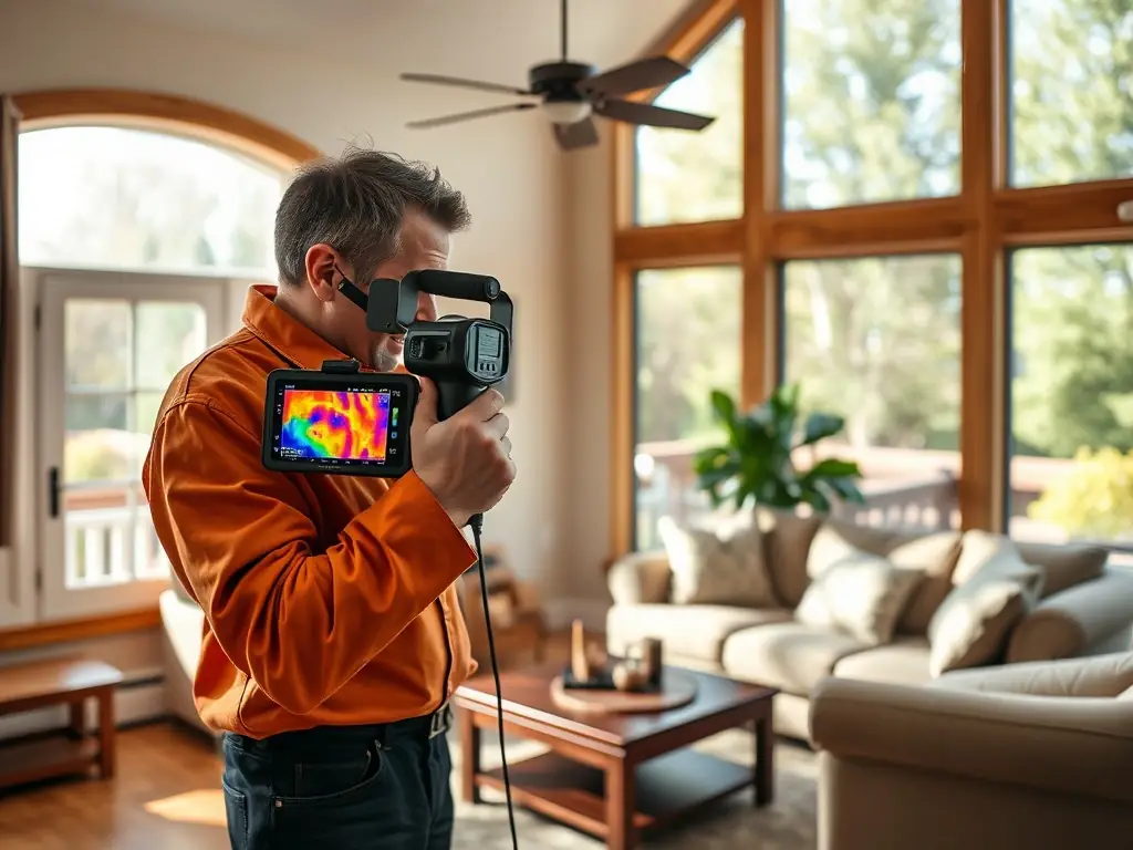 An expert conducting a detailed energy audit in a residential home.