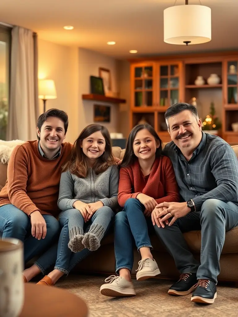 A happy family enjoying their newly renovated energy-efficient home.